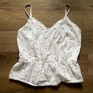 White babydoll cami embroidered with red and blue
